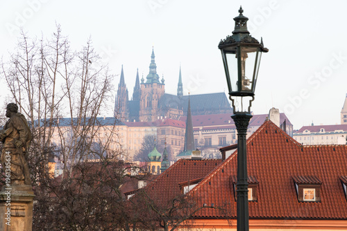 charles Bridge in Prague  Czech Republic at sunrise with historic statues