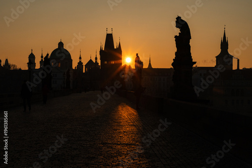 charles Bridge in Prague  Czech Republic at sunrise with historic statues