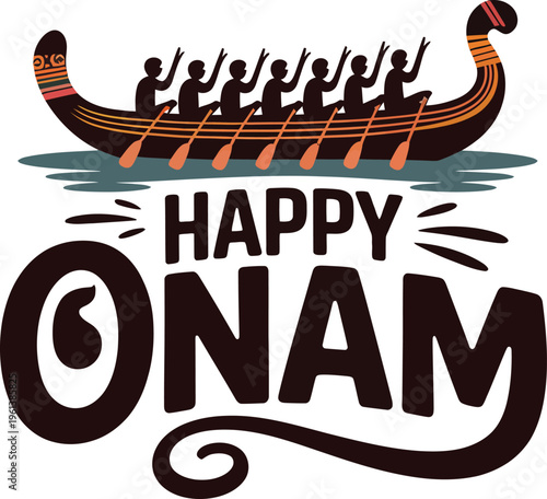 Happy Onam Vallam Kali Boat Race Illustration Kerala Festival Design
