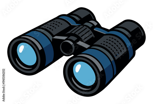 Pair of binoculars showing optical instrument for vision, observation, discovering, scouting, searching, and exploring unknown places
