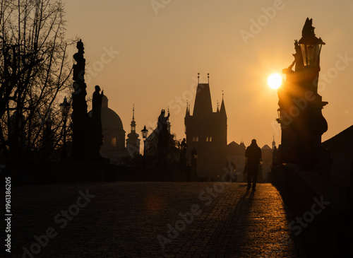 charles Bridge in Prague Czech Republic at sunrise with historic statues