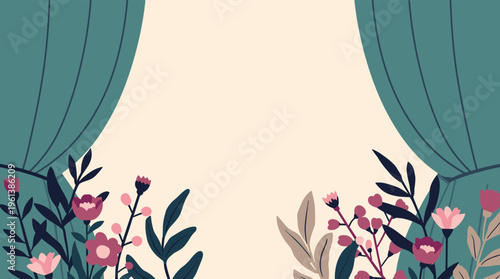 A stylized illustration of branches with coral-colored flowers on a cream background, evoking a sense of simplicity and elegance.