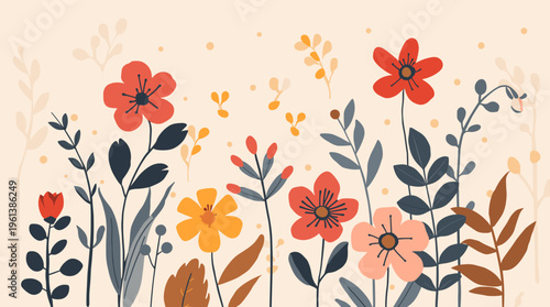 A calming illustration of abstract plant shapes in muted green hues on a beige background, evoking a sense of serenity and natural beauty.