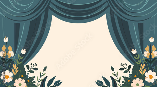 A stylized flower illustration with a white bloom and yellow center, set against a dark green background with abstract leaves and stems, evoking a sen