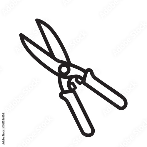 A clear outline illustration of garden shears against a white background.