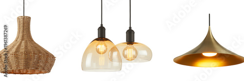 Three hanging light fixtures with unique hanging lights pendant lights isolated on a transparent background