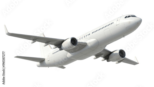 White airplane in flight aircraft flying isolated on a transparent background