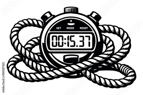 Stopwatch timing an exercise session, symbolizing workout intensity, speed, competition, and reaching deadlines. Focus on fitness and sport