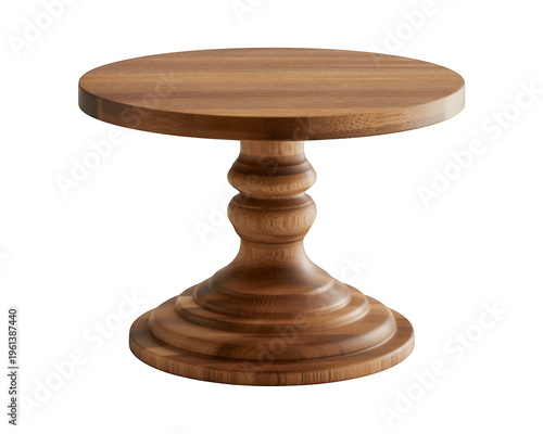 Wooden cake stand with a round and turned pedestal round turned pedestal isolated on a transparent background
