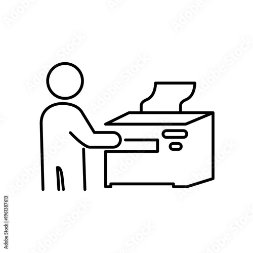 プリンターを使用している人の線画アイコン
