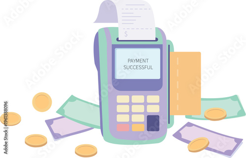Flat illustration of Smart payment terminal POS system for credit card transaction