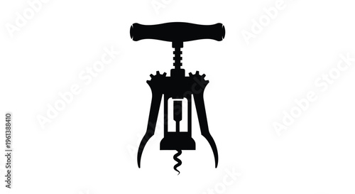 A detailed black silhouette of a classic winged corkscrew