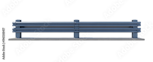 Blue metal guardrail on concrete base isolated on a transparent background