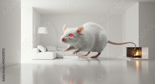 White mouse on computer desk.