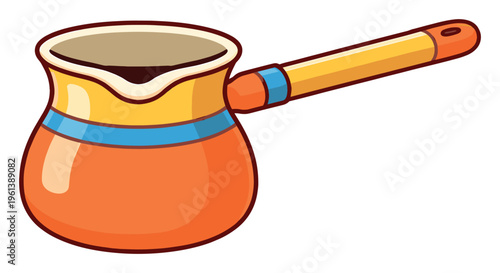 Turkish coffee pot full of coffee. Traditional cezve, ibrik, brewing a hot beverage, kitchenware for morning drink