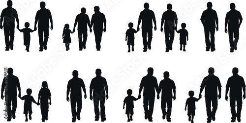 Silhouette of various family members isolated on transparent background