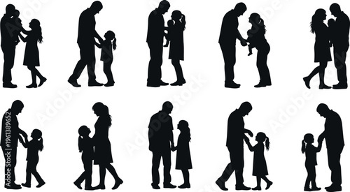 Silhouette of various people isolated on transparent background