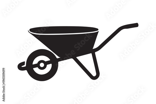 Wheelbarrow silhouette icon for gardening and construction work isolated on white
