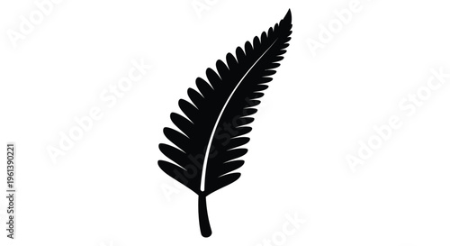 A striking black fern frond depicted in a minimalist silhouette