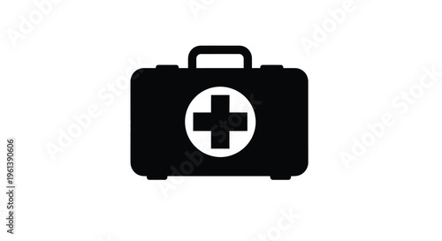 Black medical case with a white cross symbol a stark silhouette