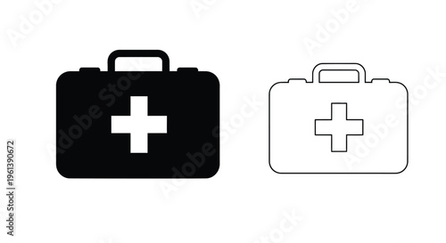 Two medical cases with a white cross a simple silhouette