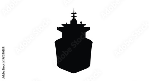 Black silhouette of a large naval ship on a white background silhouette