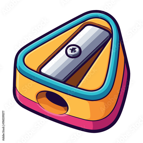 Colorful pencil sharpener cartoon illustration. Essential school and office supply for sharpening pencils and drawing instruments