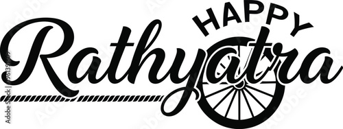 Happy Rath Yatra Stylish Typography with Chariot Wheel and Rope Design .