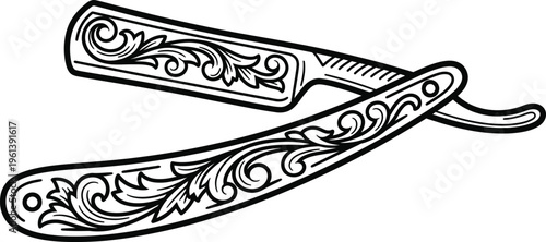 Man hair cut with straight razor traditional shaving tool