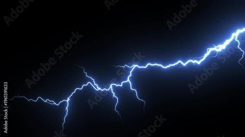 Blue lightning on a transparent background. A set of 5 bright, realistic lightning bolts. A visual element for an electrical storm.