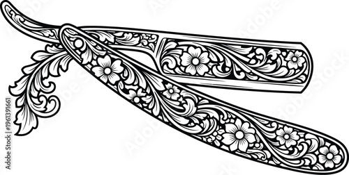 Man hair cut with straight razor barber shop style