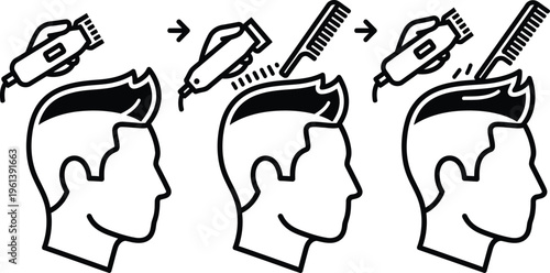 Man getting hair cut with clippers and scissors