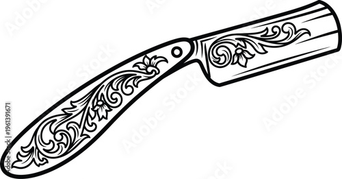 Man hair cut with straight razor close shave barber tool