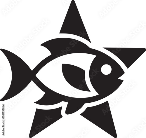 Black fish symbol with star background modern icon design vector graphic