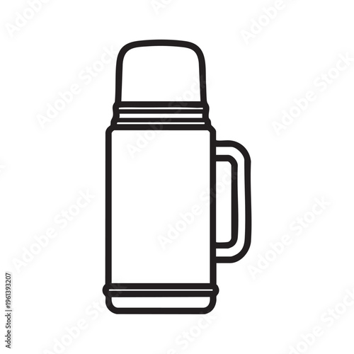An outline illustration of a clear thermos bottle with a handle and lid.