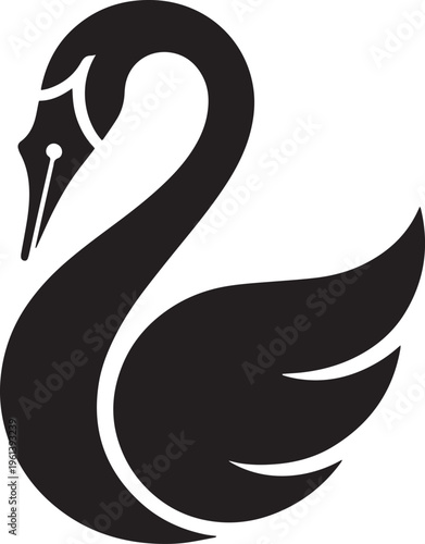 Black swan silhouette with white accents on plain background