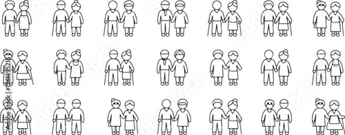 senior pair outline icons medical caregiver stethoscope vector