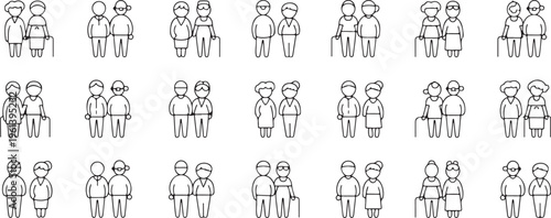 senior couple line icons set elderly people caregiving vector