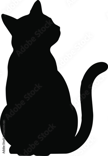 cat silhouette tail curve sitting pose logo emblem design