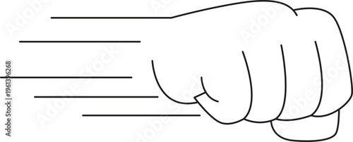 A black and white illustration of a fist with speed lines
