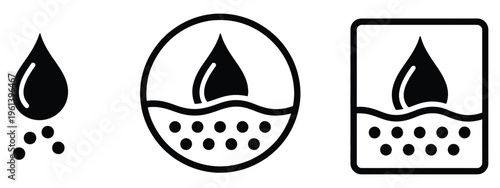 Hydrated skin care icon symbol set, representing moisturized and healthy skin, water droplets, lotion bottles, facial care symbols, and skin wellness concept, minimal flat design, vector