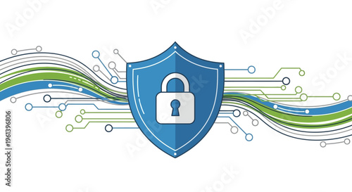 Digital security shield with padlock vector illustration for data protection and privacy concept