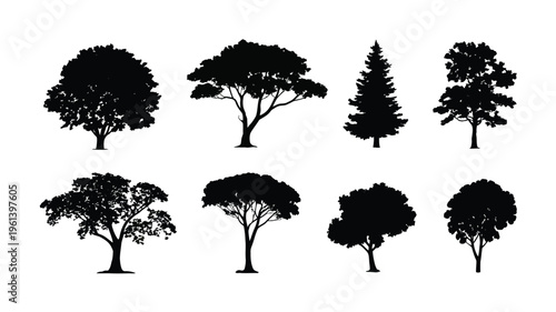 Tree Silhouettes Icon Pack – Vector Woodland and Plant Designs