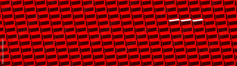 Fototapeta premium Abstract red and black Isometric pattern of stacked cubes with white highlights, Modern geometric background with brutalist repetitive block element, Modular architectural pattern of 3D rectangles