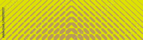 Abstract geometric vibrant yellow chevron pattern with dynamic symmetric transition effect, Optical illusion geometric shapes, Halftone gradient striped linear ornament in brutalism aesthetics