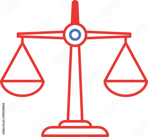 Conceptual illustration of a red balanced scale symbolizing justice and equality isolated on transparent background