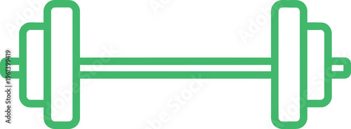 Green outline icon of a barbell isolated on a transparent background for fitness and exercise concepts
