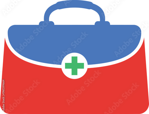 Stylized illustration of a medical emergency first aid kit bag with a green cross on a white circle