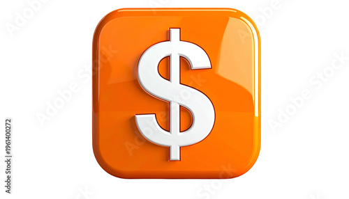 White dollar sign on a glossy, orange, rounded square, isolated against black