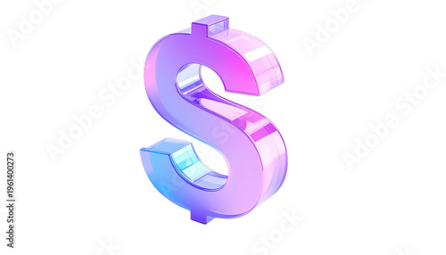 Gleaming, holographic dollar sign floats against a stark black background, showcasing an illusion